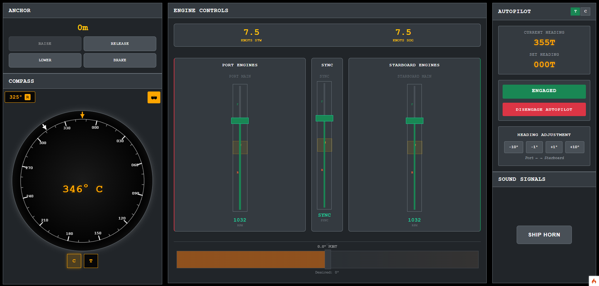Vessel Controls Screenshot